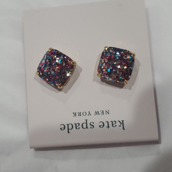 Kate Spade multicolored glitter confetti filled‎ cubic boxed stud earrings new - Picture 3 of 9